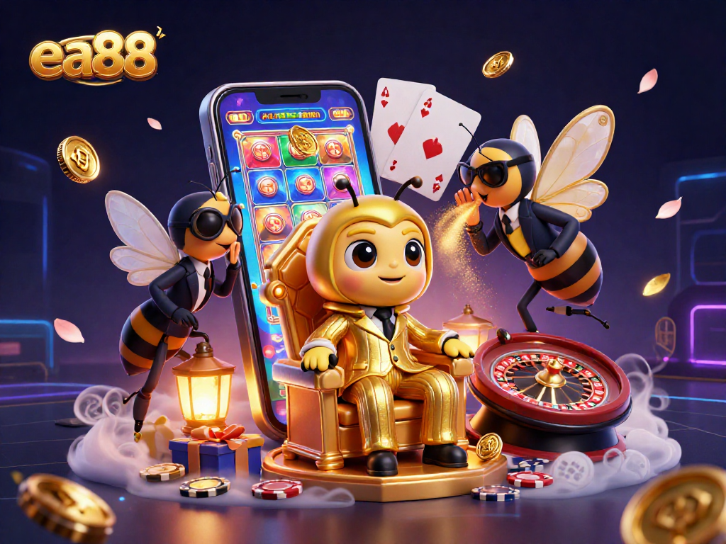 Experience thrilling gameplay at ea88 with vibrant slot games, golden coins, and engaging characters.