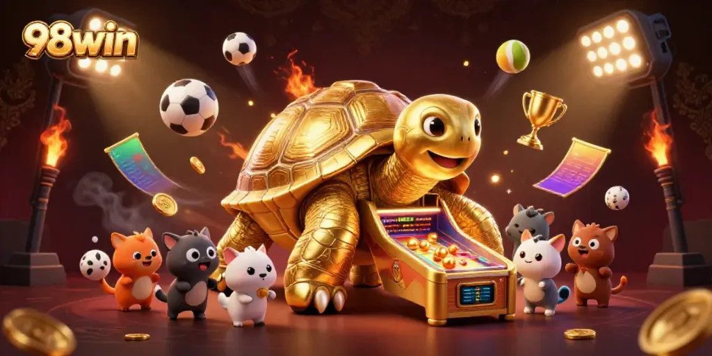 Engage in the lively casino atmosphere of 98win with golden tortoise gaming and dynamic sports elements.