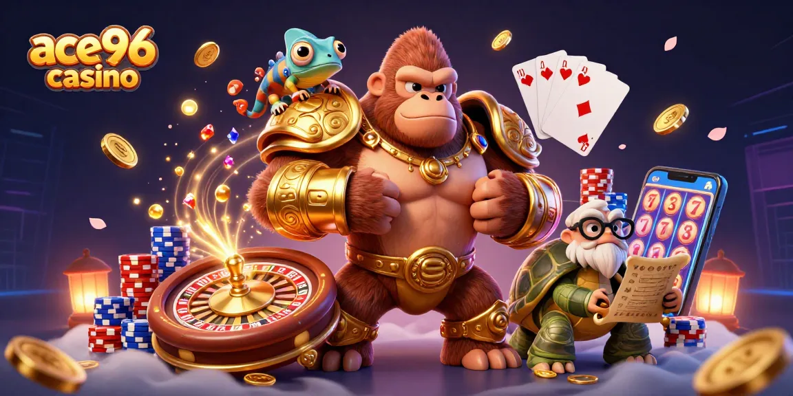 Experience winning at ace96 casino with vibrant illustrations of gaming action and excitement.