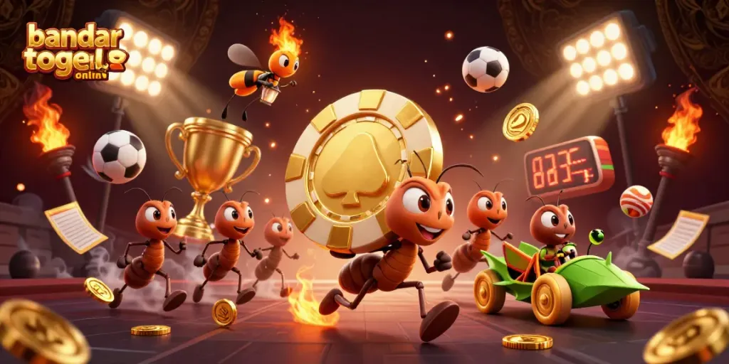 Enjoy thrilling gameplay at bandar togel online with vibrant 3D ant heist illustration showcasing action.