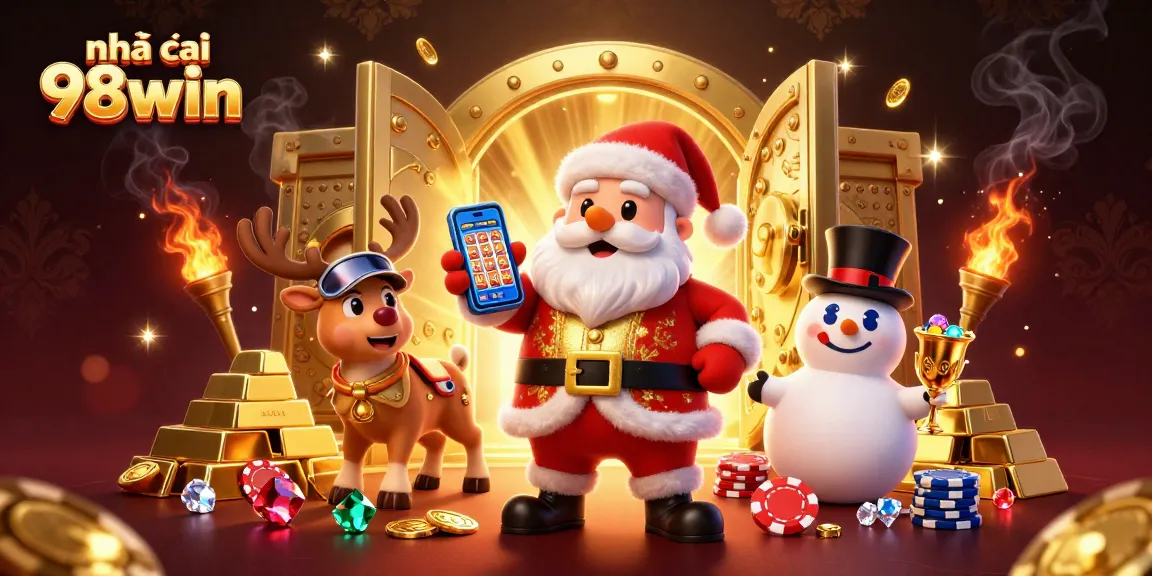 Experience excitement at nhà cái 98win with Santa and friends in a thrilling casino scene.