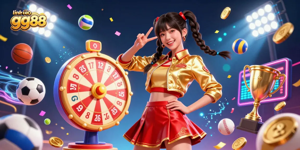 Join in the excitement at link vào gg88 with a vibrant 3D illustration of a lucky Asian player surrounded by colorful lottery elements and sports excitement.