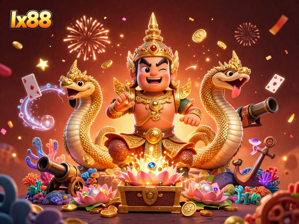 Experience the vibrant energy of lx88's gaming scene with friendly mythical guardians and treasure!
