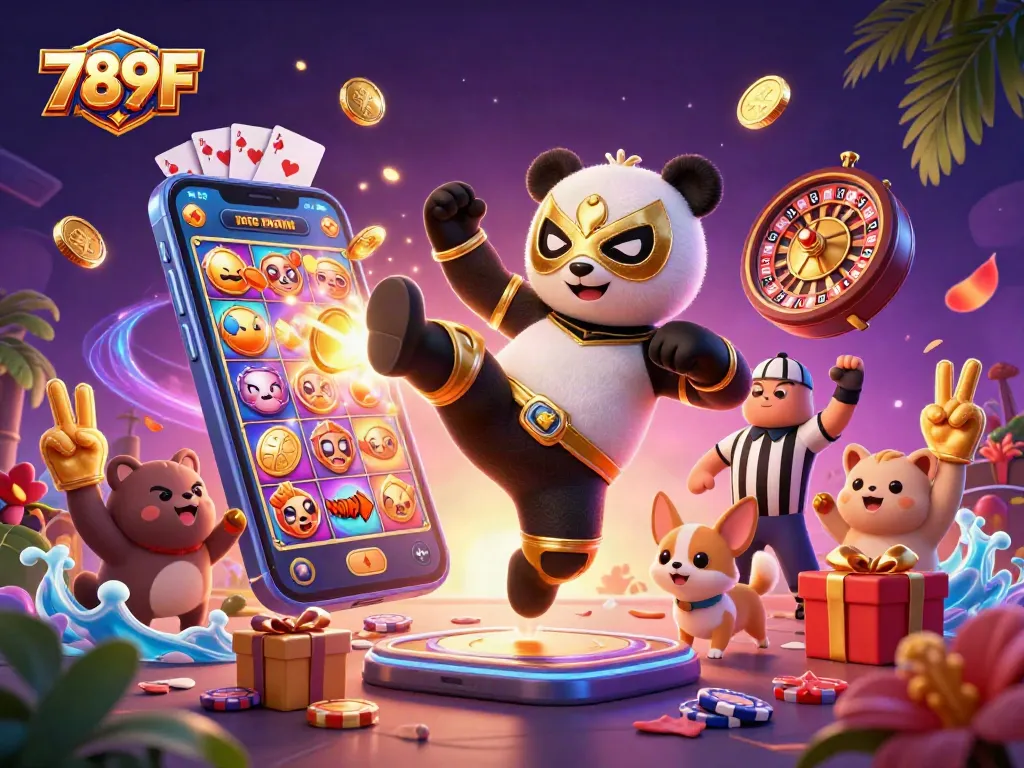 Experience thrilling action at 789F with a vibrant scene of animated characters enjoying games of chance.