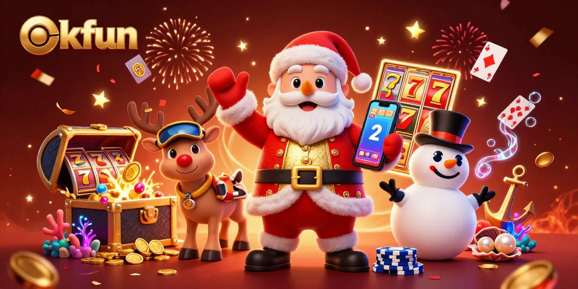 Join the excitement at okfun as Santa spins the jackpot slots in a vibrant casino scene!