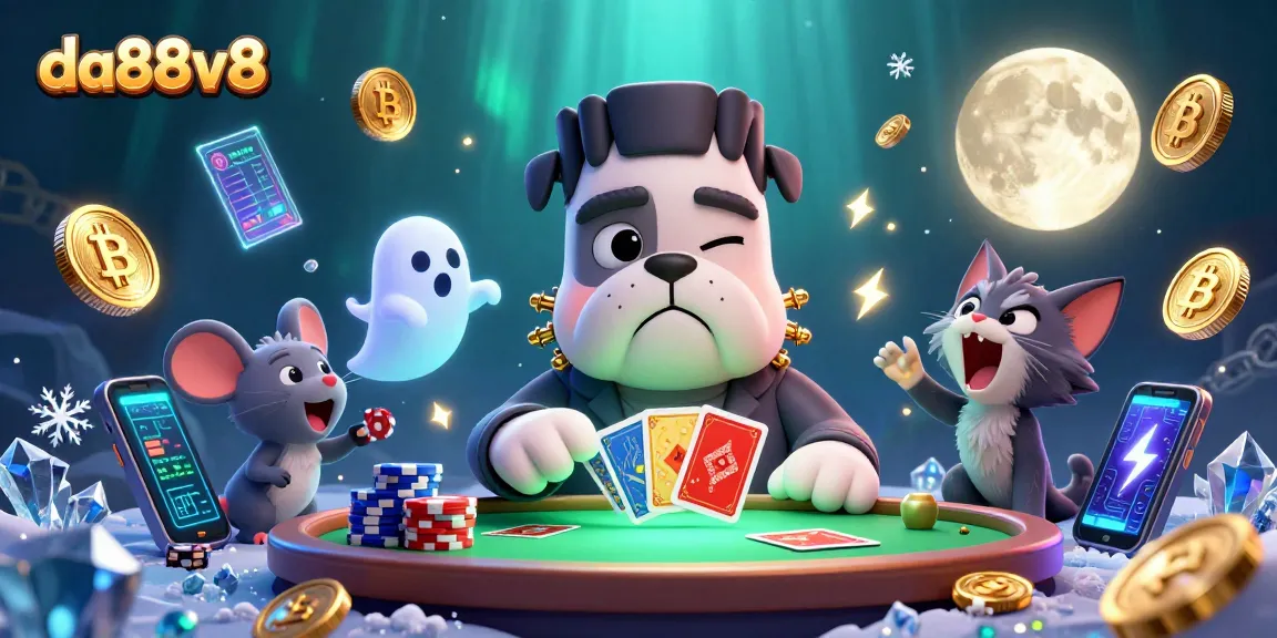 Shift your luck with da88v8 while the bulldog monster deals cards amidst ghostly fun.