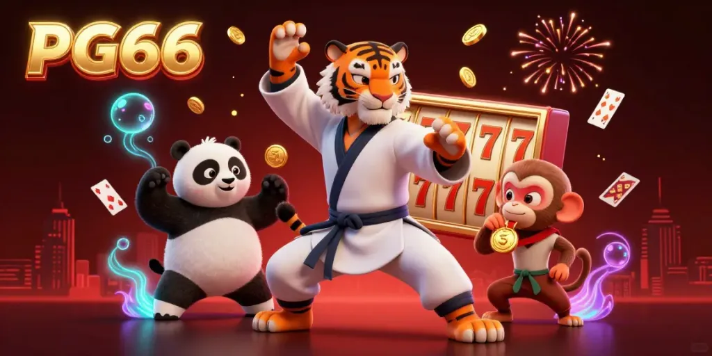Experience thrilling gameplay and jackpots with PG66 in this vibrant 3D illustration showcasing excitement and energy.