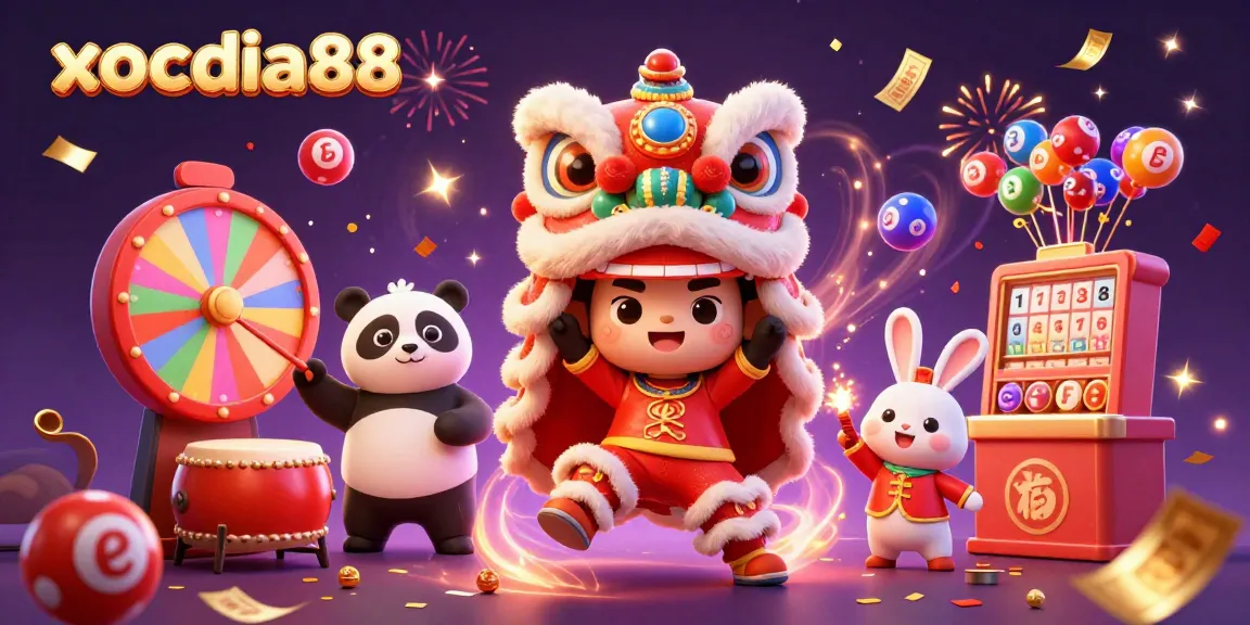 xocdia88 brings excitement with vibrant lottery elements and a festive celebration scene.