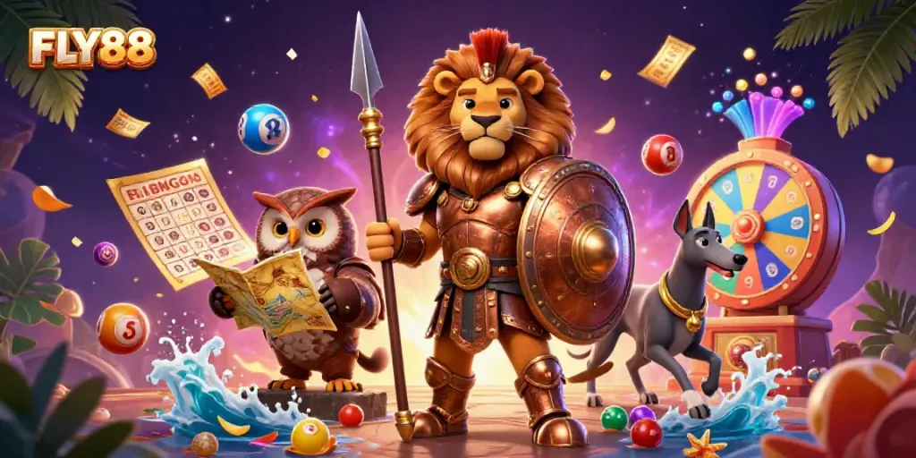 Experience the thrill of gaming with FLY88 in this vibrant lottery scene filled with excitement.