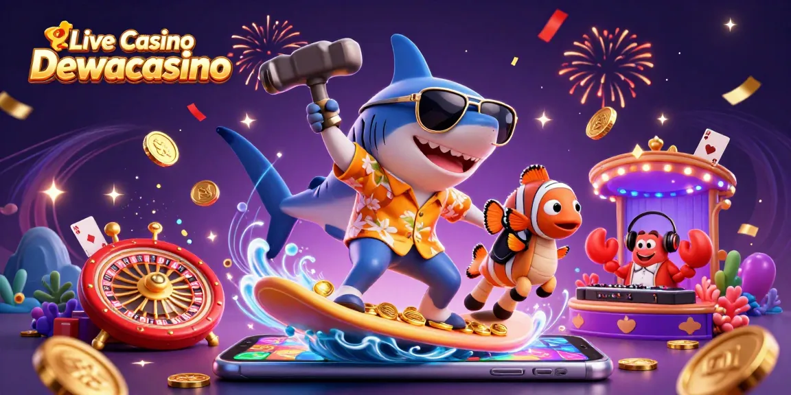 Win at Live Casino Dewacasino with a playful scene featuring a hammer-head shark and a DJ crab!