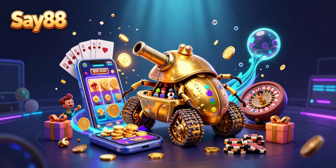 Experience exciting gameplay at Say88 with slots and casino action in a vibrant 3D illustration.