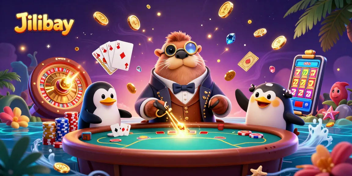 Experience the thrill of gaming at Jilibay with a lively underwater poker scene featuring whimsical characters.