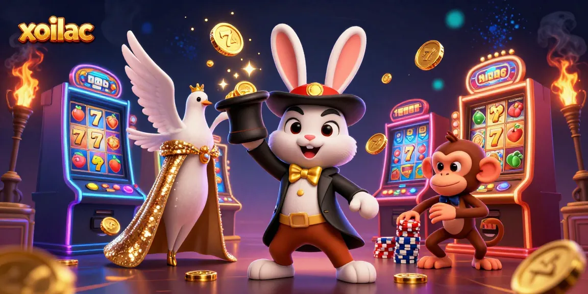 Xoilac enhances your gambling experience with magical golden coins, vibrant slot machines, and colorful scenes.