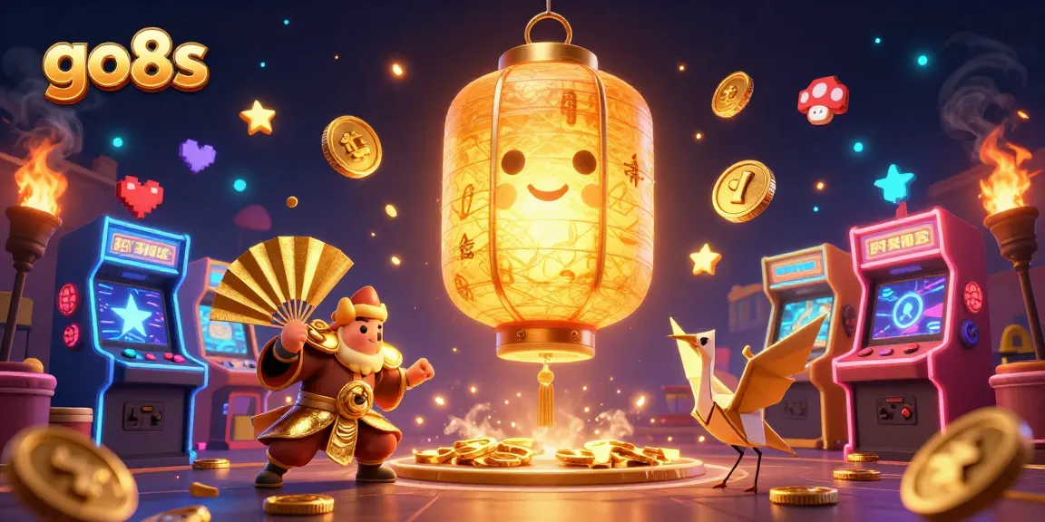 Experience excitement at go8s night market casino with golden spirits, arcade machines, and vibrant gaming elements.