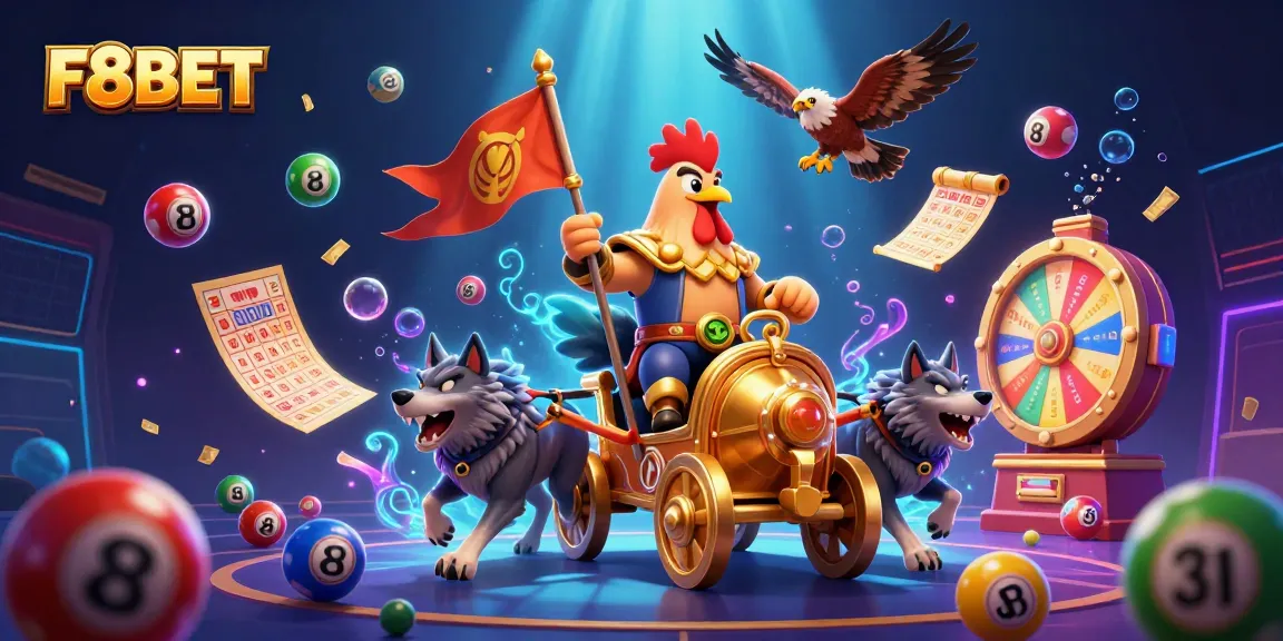 Join the F8BET adventure with a rooster warlord and vibrant casino games!