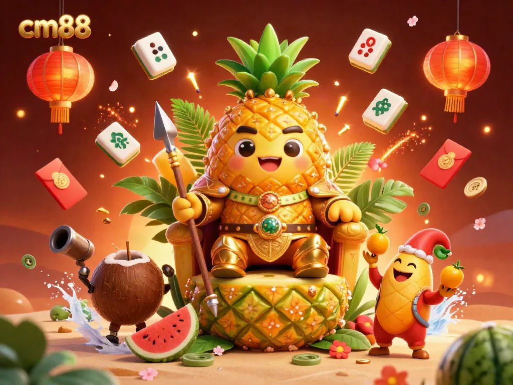 Experience cm88 casino excitement with the golden pineapple king and lively tropical characters.
