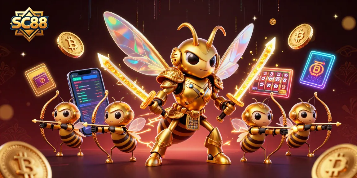 Engage in thrilling SC88 slot gaming with a dynamic scene of a samurai hornet and bee archers.