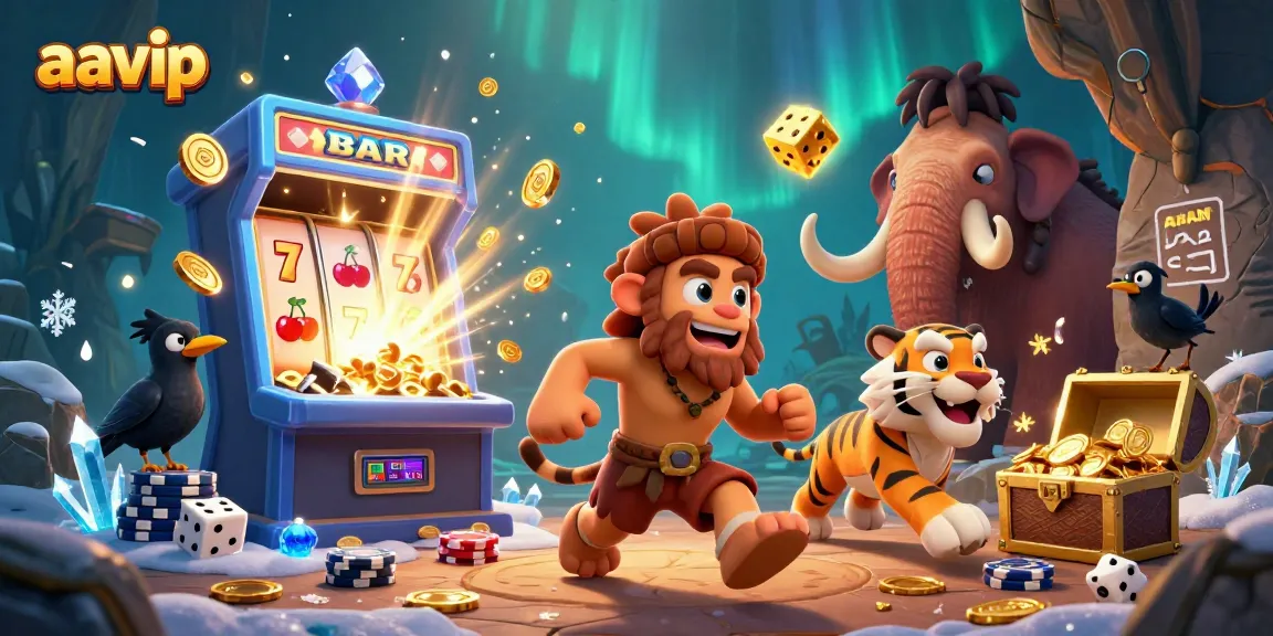 Win big at aavip with a lively casino scene featuring caveman characters, jackpots, and vibrant gameplay.