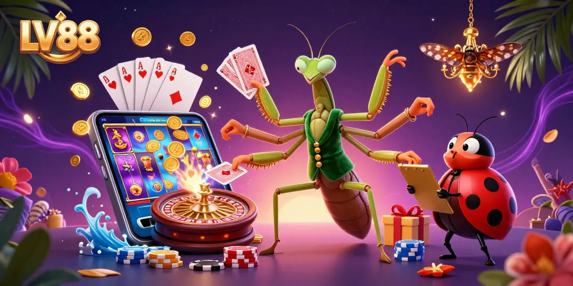 Experience vibrant gaming with LV88's unique 3D casino illustration featuring dynamic characters.