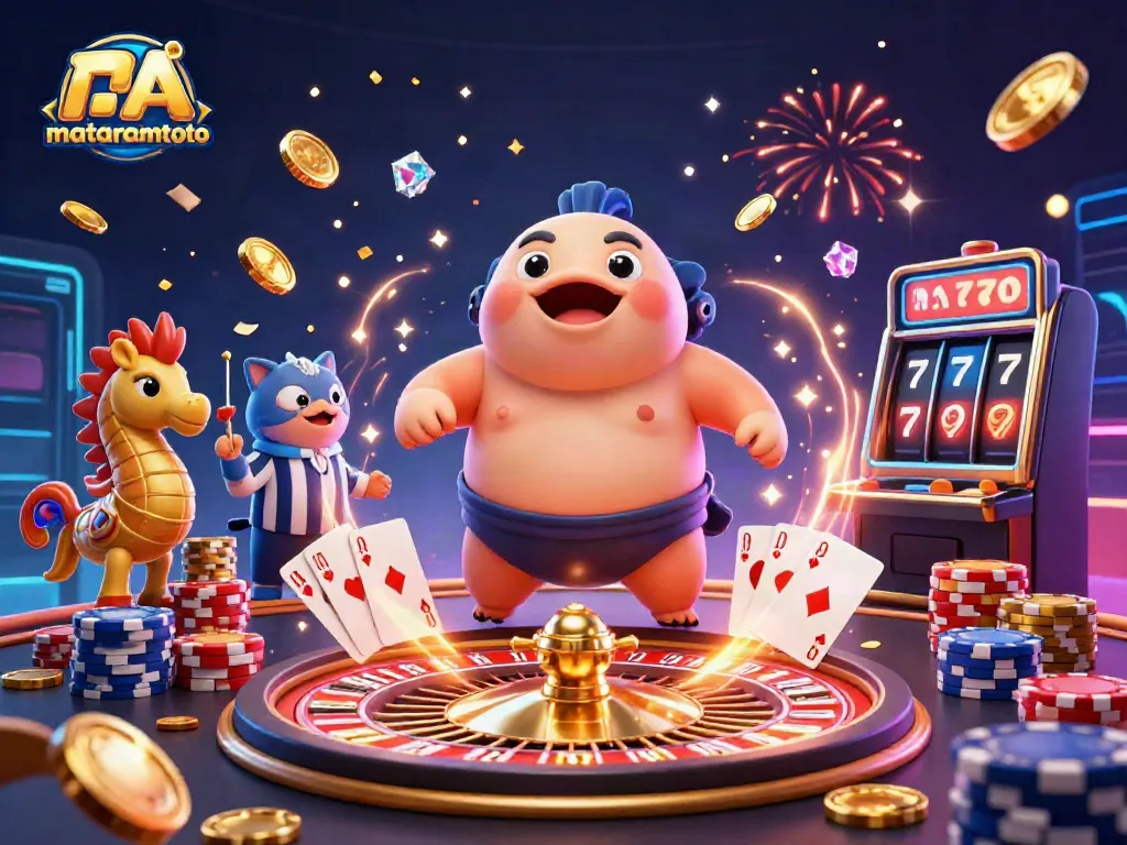 Experience triumph at mataramtoto's underwater casino featuring vibrant characters, coins, and exciting games.