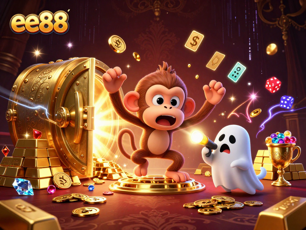 Engage in thrilling gaming with ee88 as a ghost-hunter puppy tracks a playful monkey in a haunted casino.