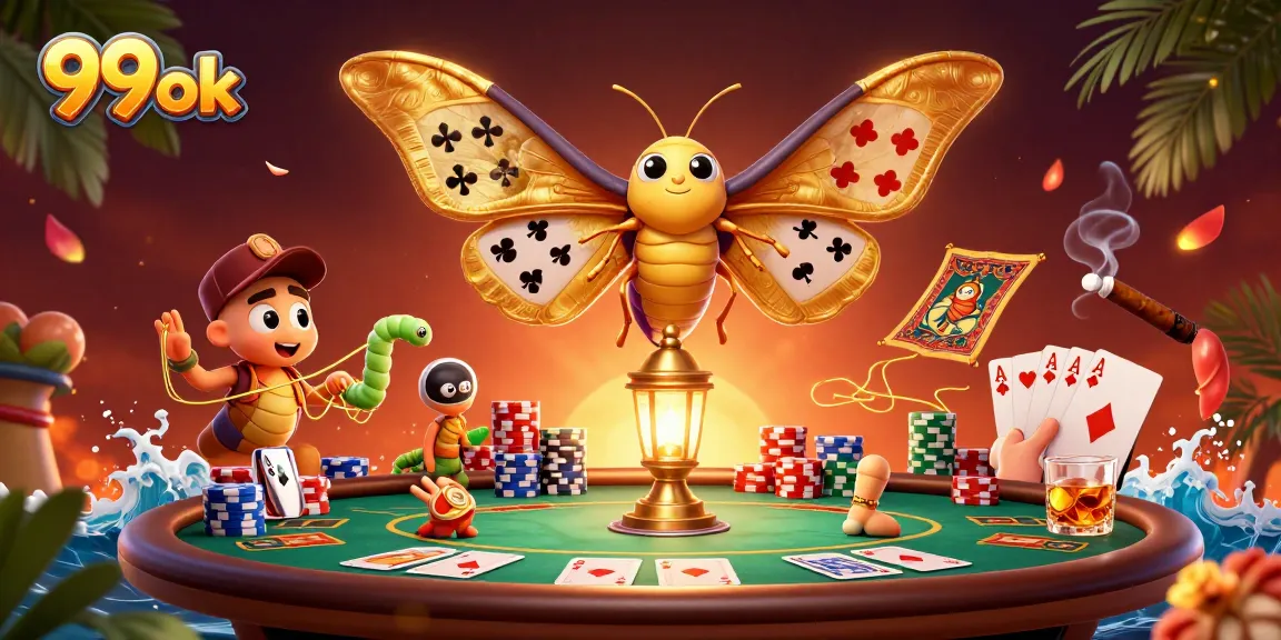 Engage in 99ok's dynamic casino adventures with lively moth motifs and vibrant poker scenes.