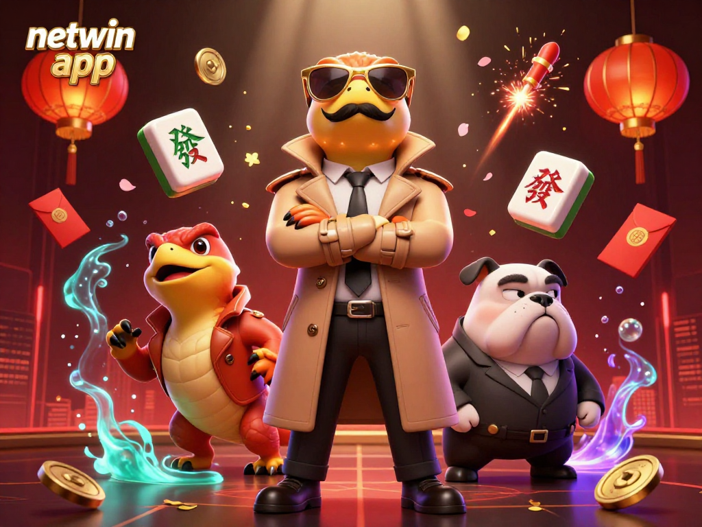 Engage with the netwin app as raptors hilariously attempt VIP entry, showcasing playful casino-themed elements.