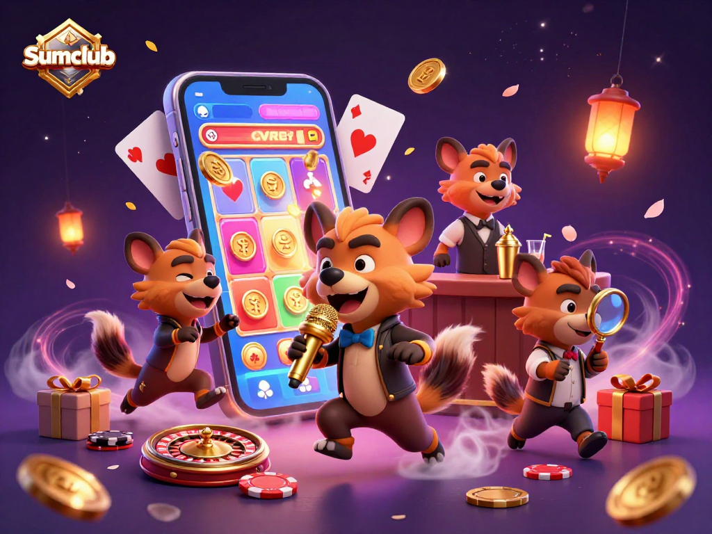 Experience excitement at Sumclub casino with hyenas in a vibrant 3D comic scene.