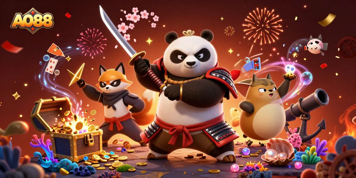 Enhance your gaming experience with the vibrant AO88 casino featuring animated samurai and magical elements.