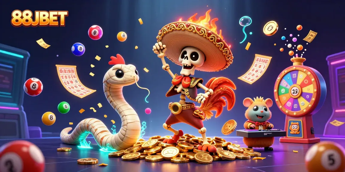 Experience thrilling wins with 88JBET, showcased by vibrant 3D characters celebrating in a bustling casino environment.
