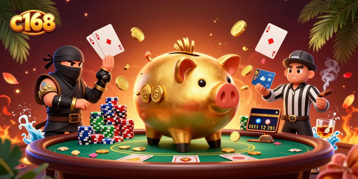 C168 shows thrilling moments in a vibrant casino with engaging characters like a sumo wrestler and ninja.