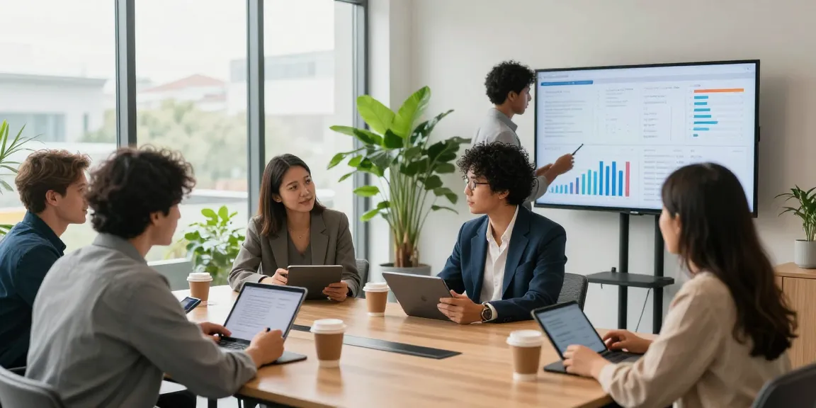 Networking professionals collaborating in a modern office while showcasing https://aisa.org.uk analytics insights.