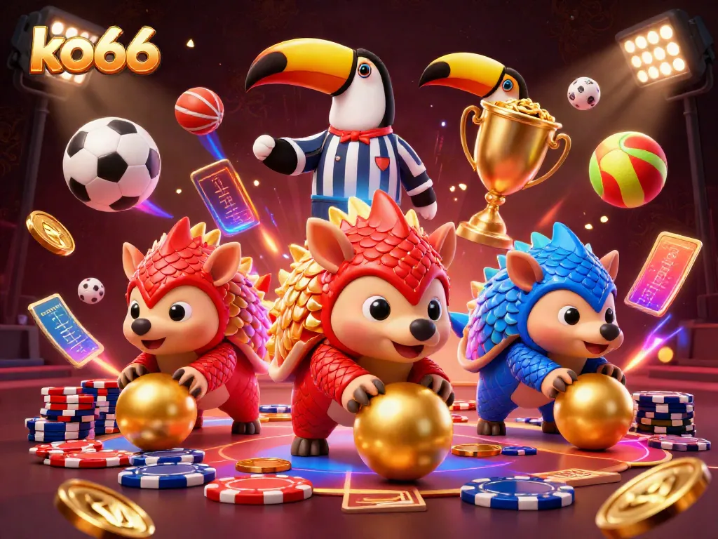 Experience thrilling gambling action at ko66 with dynamic pangolin characters in an exciting casino scene.