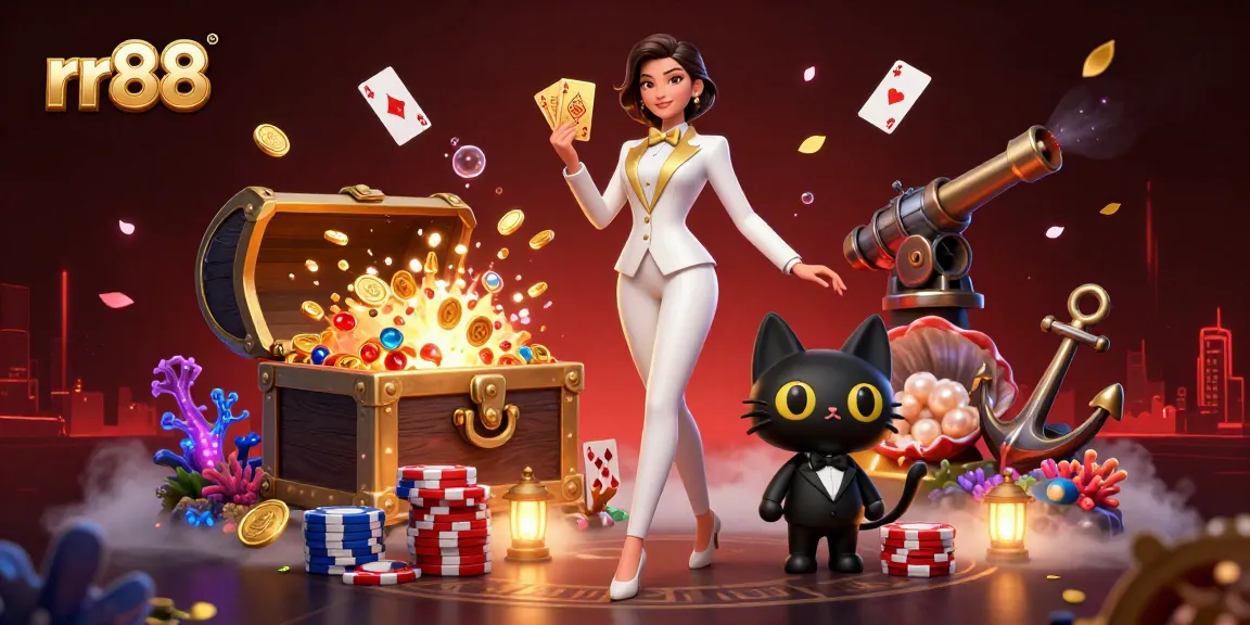 rr88 players enjoy thrilling experiences in this vibrant online casino illustration, showcasing exciting games and rich details.