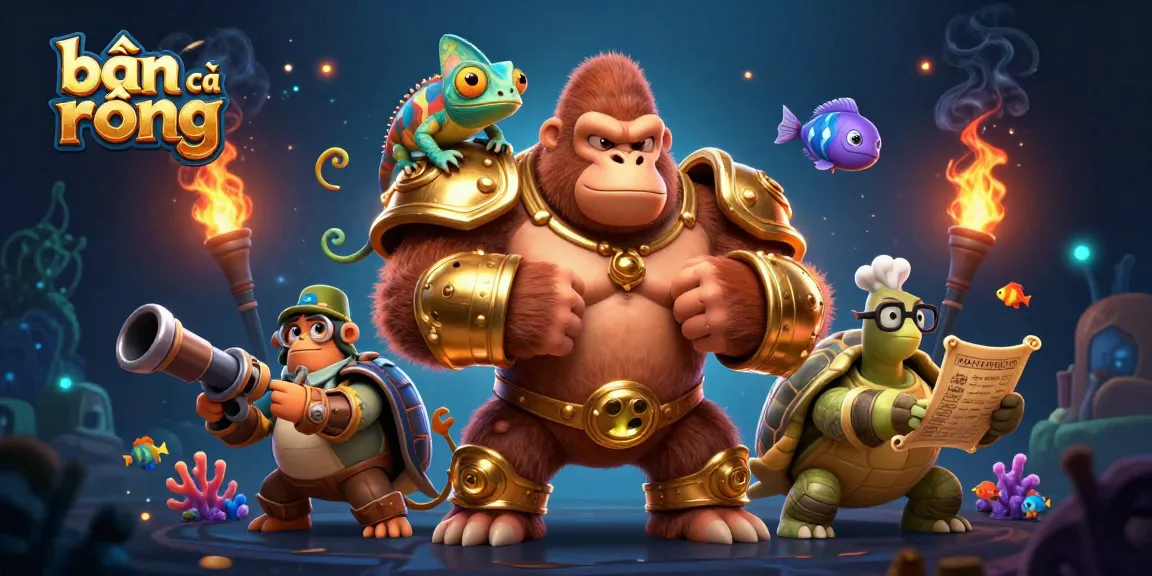 bắn cá rồng visuals featuring a powerful gorilla and dynamic underwater elements.