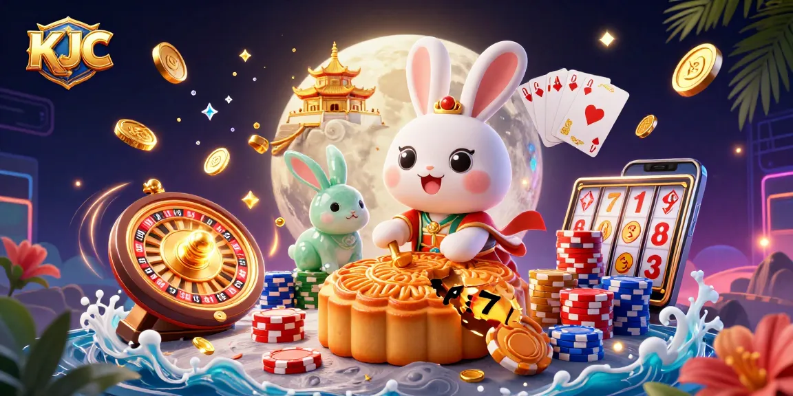 KJC's moon rabbit thrills players with lunar casino action featuring poker chips and vibrant game elements.