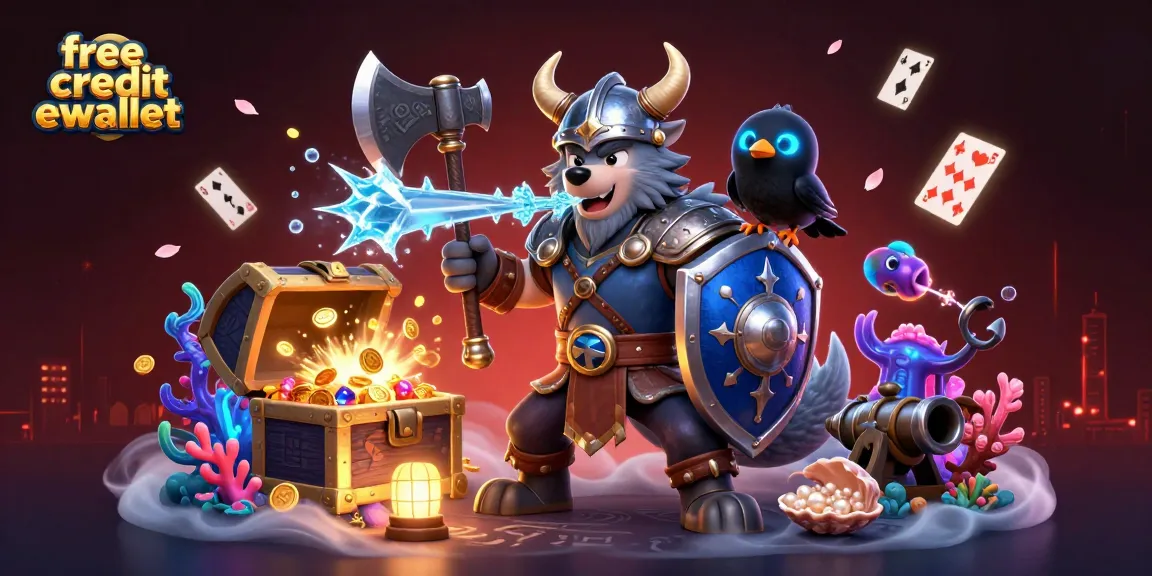 Win big with free credit ewallet in this vibrant casino adventure illustration!
