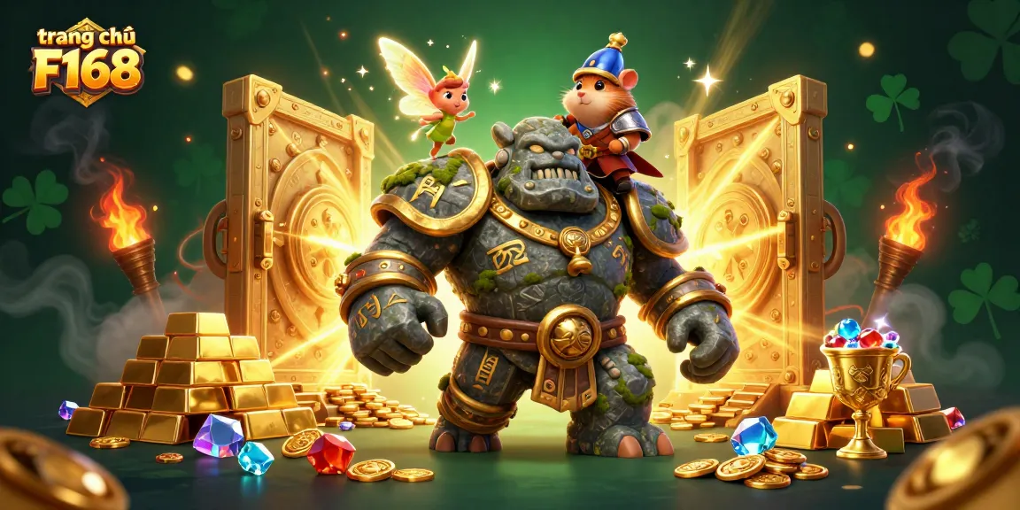 Engage with vibrant gaming treasures on trang chủ F168, featuring a magical scene with fantasy characters and treasures.