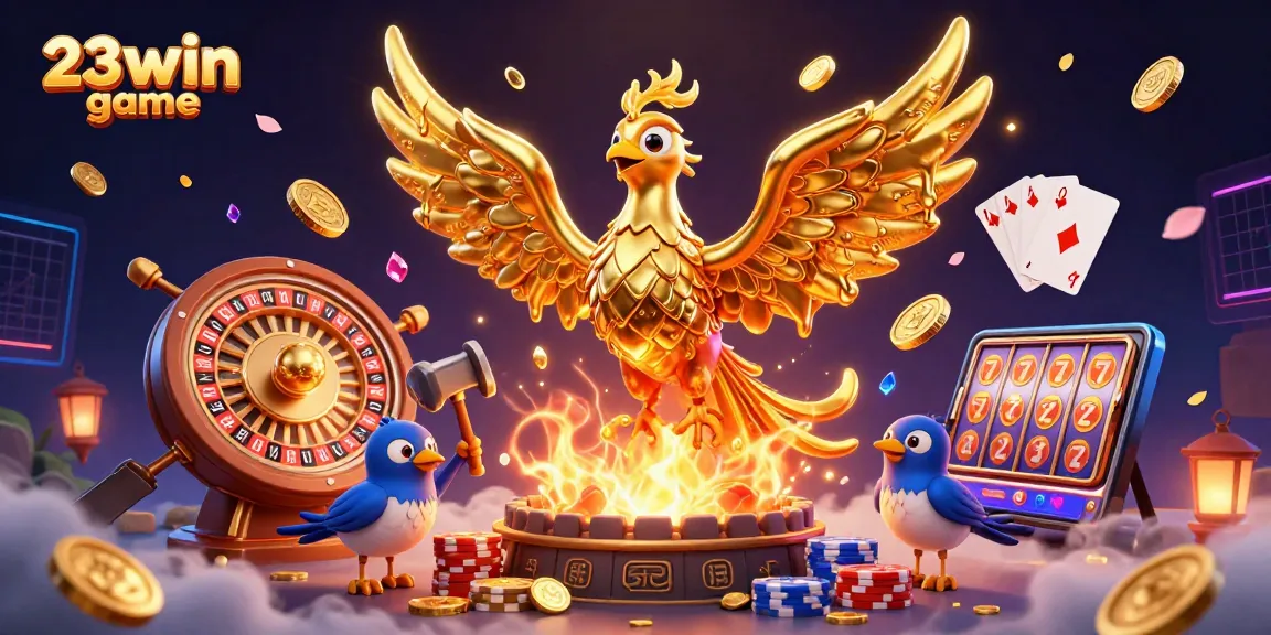 Experience the excitement of 23win game with stunning visuals of golden phoenix and dynamic casino elements.