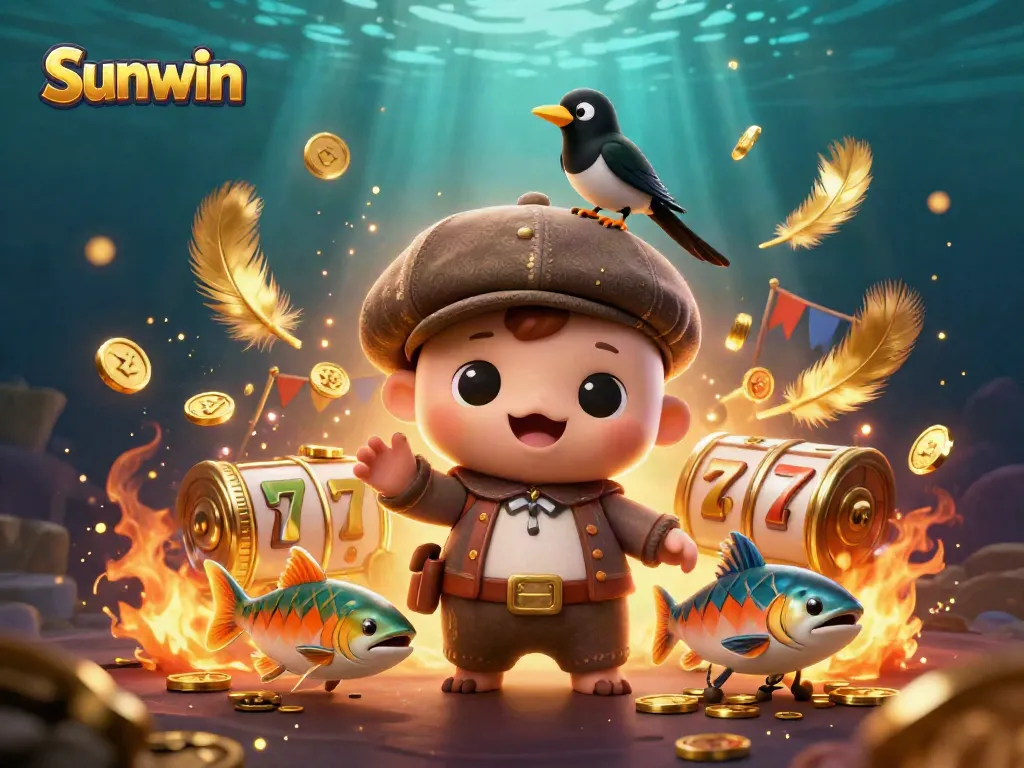 Win big with Sunwin in an enchanting underwater casino scene filled with playful characters.