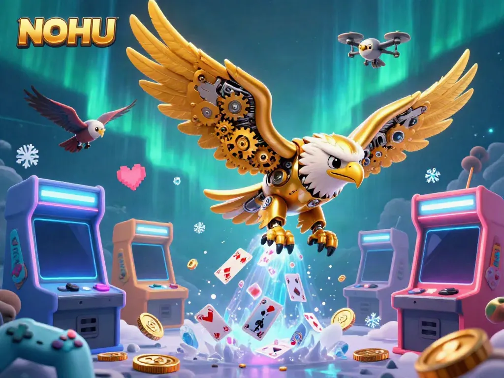 Experience exciting jackpots with NOHU’s vibrant gaming universe featuring golden eagle and arcade elements