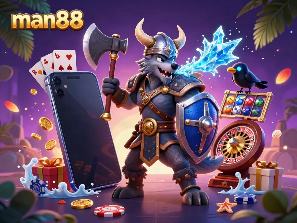 Spin and win at man88 with vibrant slot games and enchanting characters in a magical casino scene.