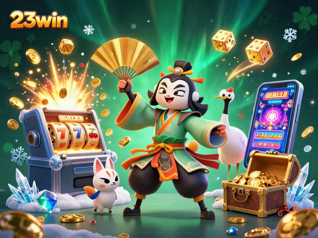 Experience the excitement of 23win with vibrant visuals of casino jackpots and dynamic gaming elements.