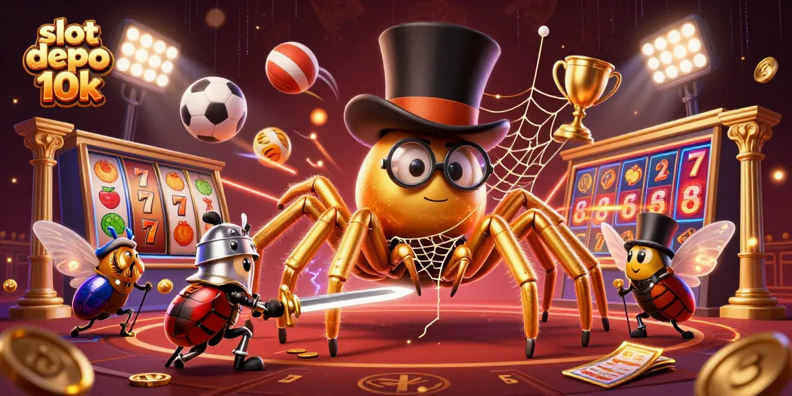 Experience the thrill of slot depo 10k with an energetic scene featuring a golden tarantula and knight.