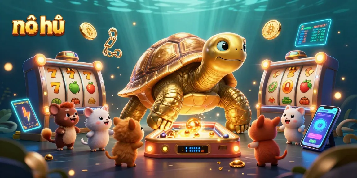 Experience the excitement of nổ hũ with a vibrant 3D casino scene featuring dynamic slot elements.