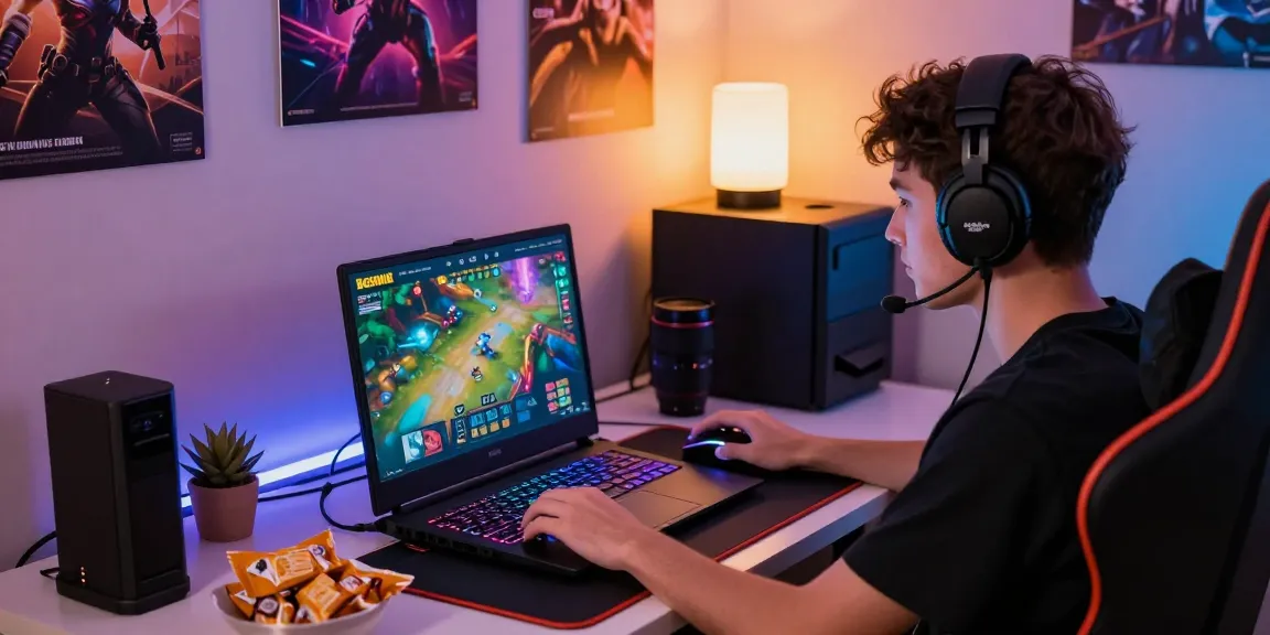 Pengguna aktif menikmati platform boswin 88 dengan laptop gaming dalam suasana menarik.