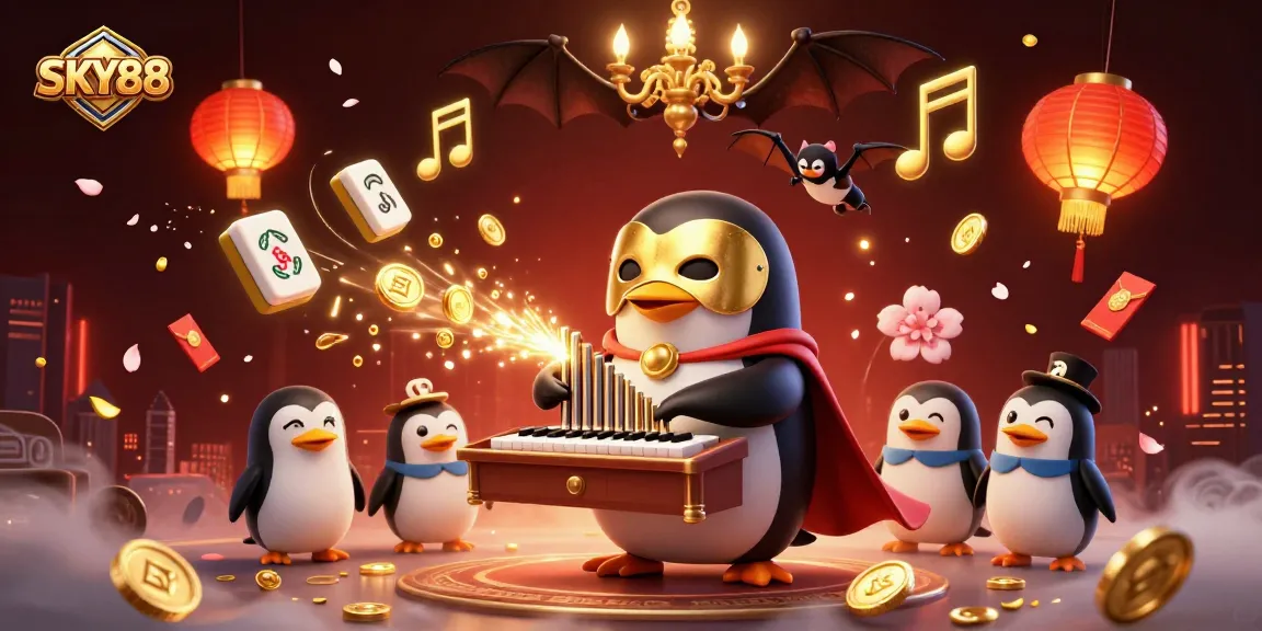 Bet and win at SKY88 with a vibrant 3D casino scene featuring immersive game elements and festive decorations.