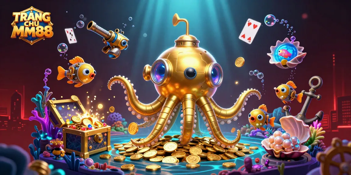 Experience TRANG CHỦ MM88 with the golden kraken and treasure-rich underwater scene.