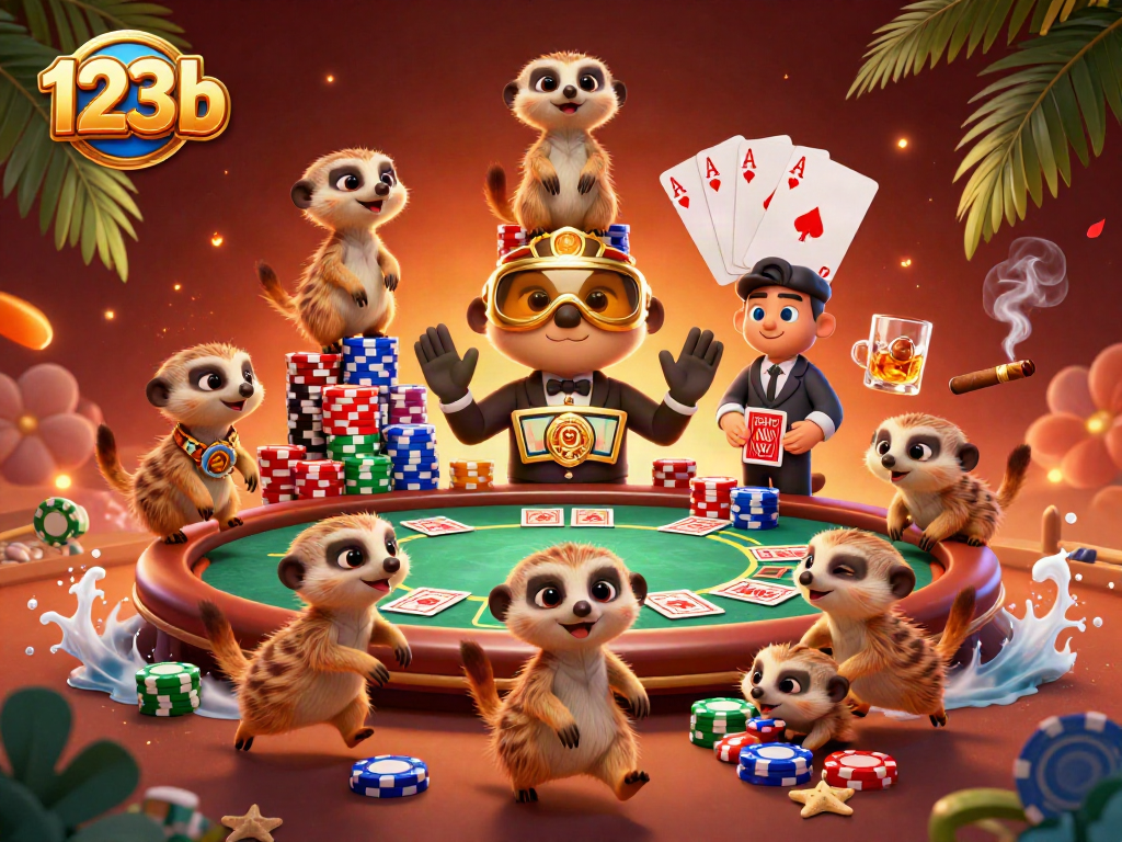 Watch as the clever meerkats of 123b create excitement at their dynamic poker table, capturing thrilling casino moments.