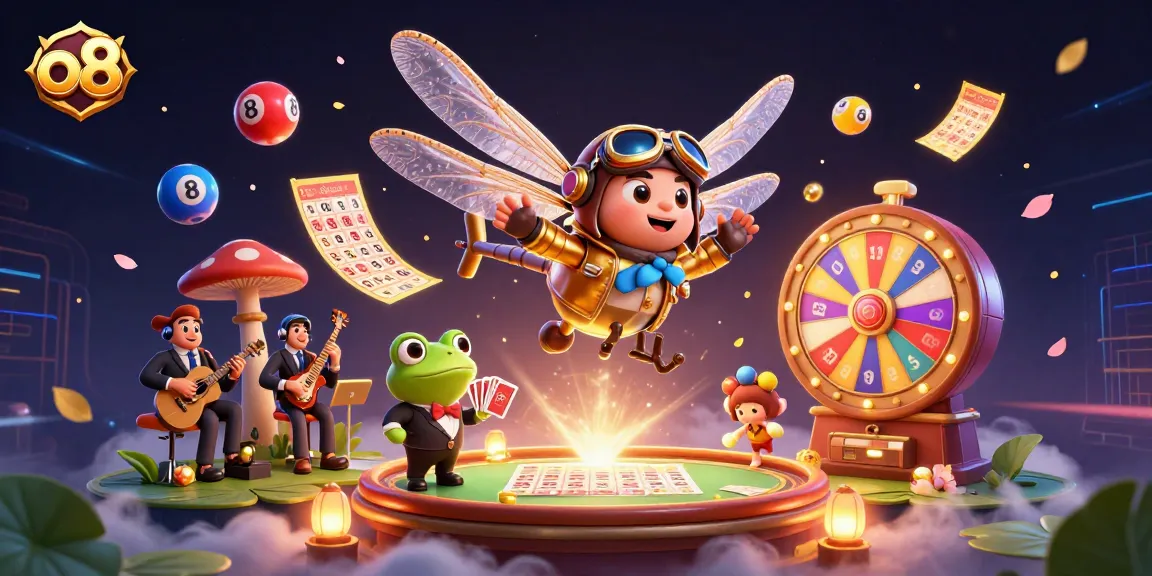 Experience thrilling moments at o8's vibrant lily pad casino with a lively atmosphere and colorful gaming elements.